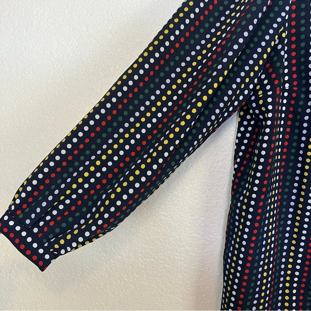 Eloquii Tie Neck Blue Multi Color Polka Dot Retro Career Office Blouse Size 16 - Picture 6 of 12